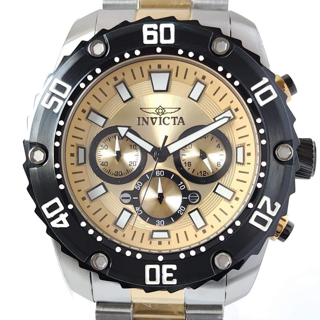 黒/ゴールド新品メンズ腕時計インビクタ クロノグラフ クォーツ