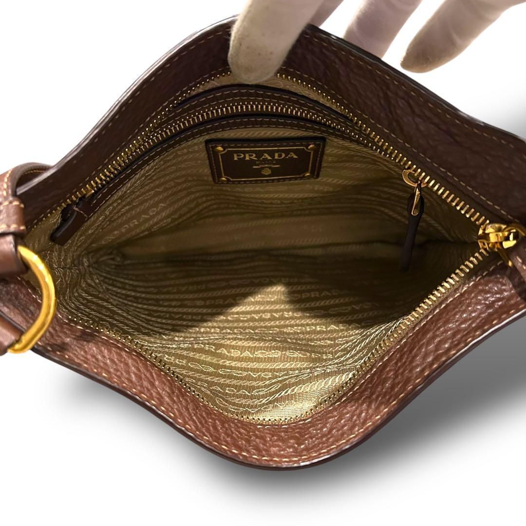 極美品 PRADA プラダ ジャガード ショルダーバッグ 斜めがけ ブラウン
