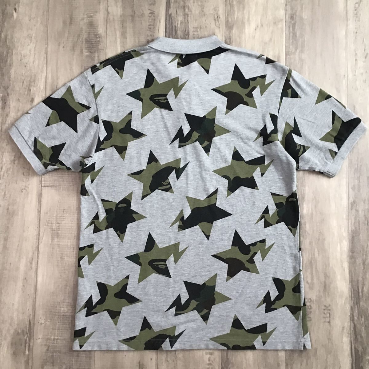 ☆XL☆ BAPE スター ポロシャツ 1st camo green グレー a bathing ape 