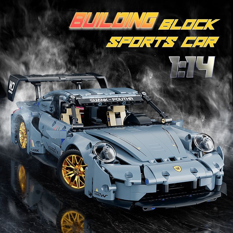 複雑な青いスポーツカーの組み立てブロックモデル - 簡単組み立て、耐久性のあるABS素材 - 誕生日、クリスマス、ハロウィン、感謝祭、新年＆パーティーに最適なギフト