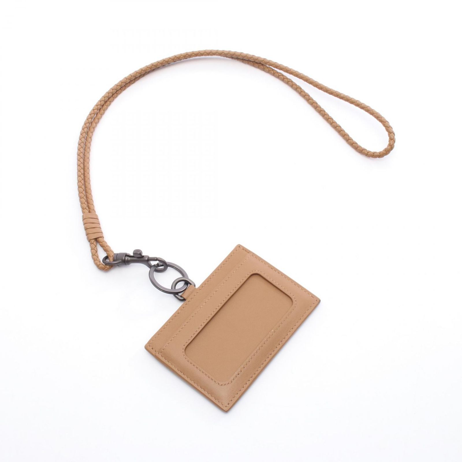 ボッテガヴェネタ BOTTEGA VENETA パスケース イントレチャート IDケース キャメル レザー イントレチャート ネックストラップ ユニセックス Used A