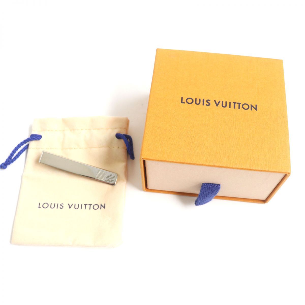 美品▼LOUIS VUITTON ルイヴィトン M61976 ネクタイピン・ダミエ タイバー/タイクリップ シルバー 伊製 メンズ ビジネス◎  箱・保存袋付き