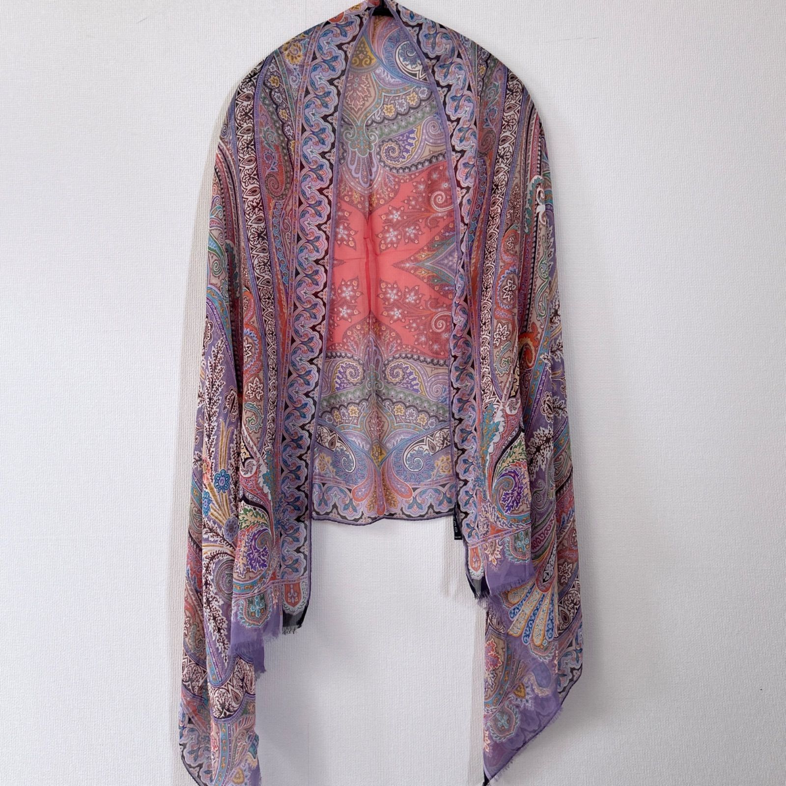 美品 ETRO エトロ 大判シルクストール ペイズリー ピンク マルチ