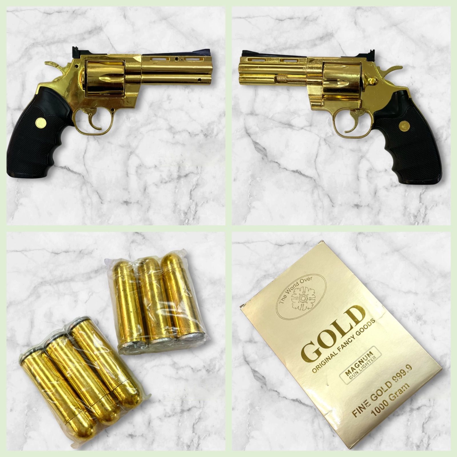 金色 リボルバー レア年代物⭐️GOLD MAGUNAM LIGHTER】純金塗装 ☆強力ガス