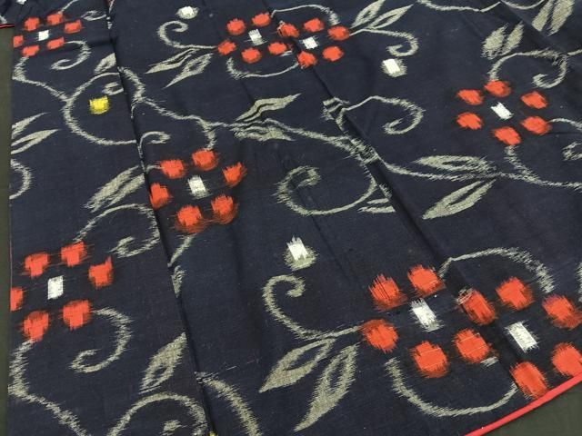 平和屋着物▽久留米絣 単衣 花唐草文 綿 逸品 BAAN9102pk
