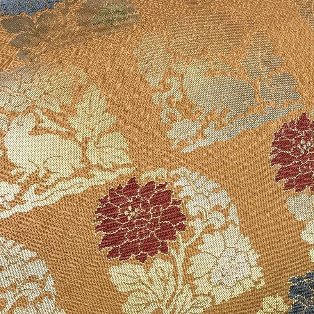 袋帯 花兎と牡丹の花模様 金糸 琥珀色 O-2995 - メルカリ 