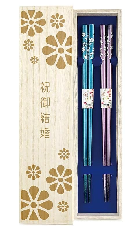 夫婦箸 メタリック 銀舞桜 青 紫 デザイン桐箱 ラッピング付き 夫婦 ふうふ めおと 結婚 結婚祝い ご結婚 御結婚 入籍 入籍祝い 新婚 新郎 新婦 御祝 お祝い ウエディング プレゼント ギフ