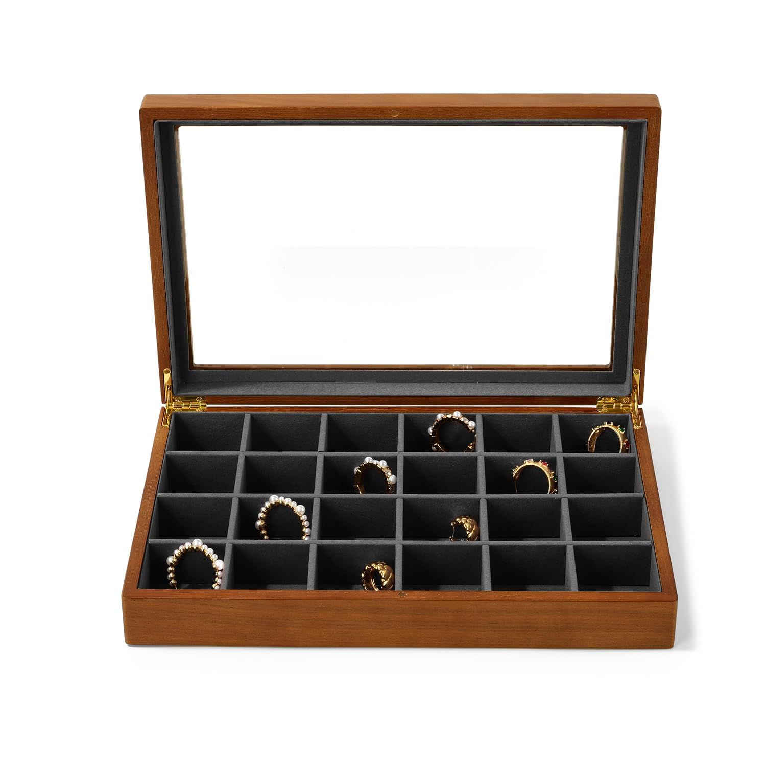 Oirlv ジュエリートレイ 蓋付き 24区画 木製 ジュエリーボックス 大容量 指輪 イヤリング ネックレス ディスプレイ 収納 透明 おしゃれ 適格請求書に対応 X02406 ダークグレー NEXPOTALLINN_EU