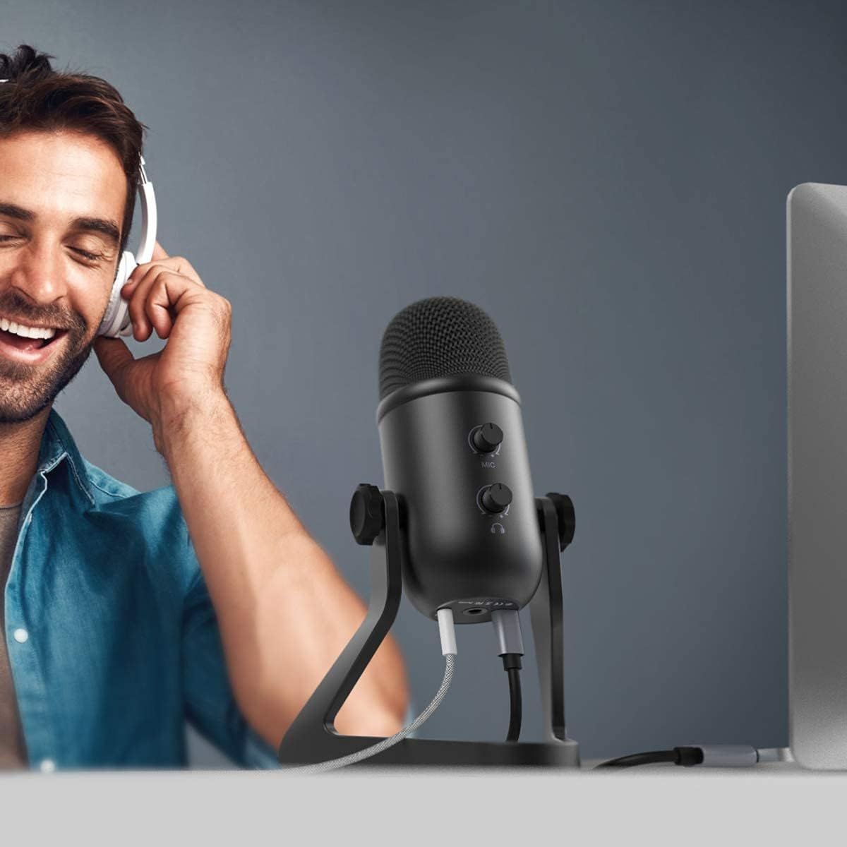 FIFINE USBマイク コンデンサーマイク 単一指向性 3.5mmイヤホン端子付き 入力出力の音量調整 回転マイクスタンド ABタイプUSBケーブル アームスタンド対応 ブラックカラー K678 N28 CHRISTIANNAURATH_COM_BR