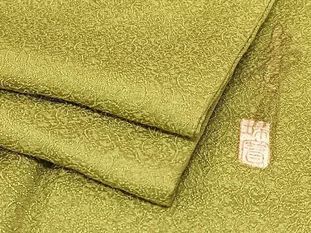 平和屋着物●本草木染作家 瑞寶 色無地 唐草地紋 璃寛茶色 正絹 AABC0047zg