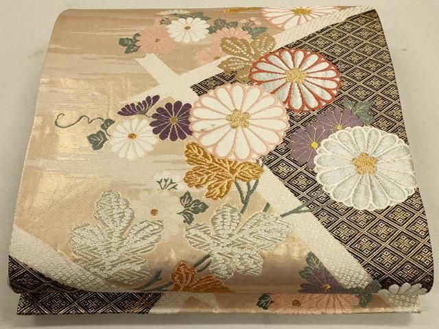 平和屋着物▼両面　両方向　全通柄袋帯　唐織　飛鶴吉祥文　金糸　正絹　逸品　未使用　CAAW1766ak