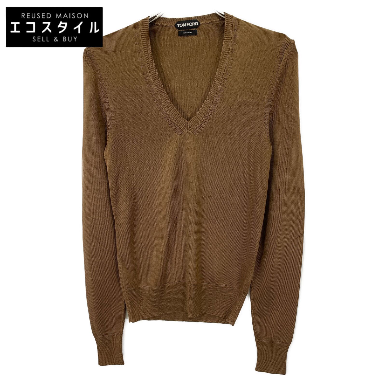 TOM FORD トムフォード BUS25 ﾌﾞﾗｳﾝ ｺｯﾄﾝ Vﾈｯｸｾｰﾀｰ 48