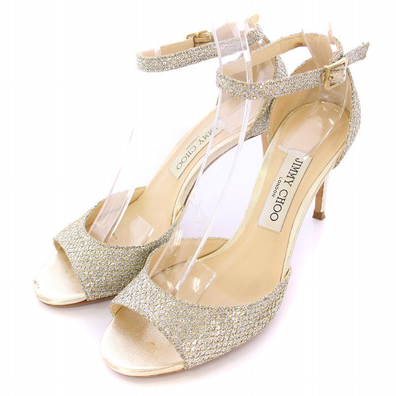 JIMMY CHOO　ジミーチュウ　グリッター　ハイヒール　アンクルストラップ ジミーチュウ JIMMY CHOO ストラップサンダル アンクル ラウンド