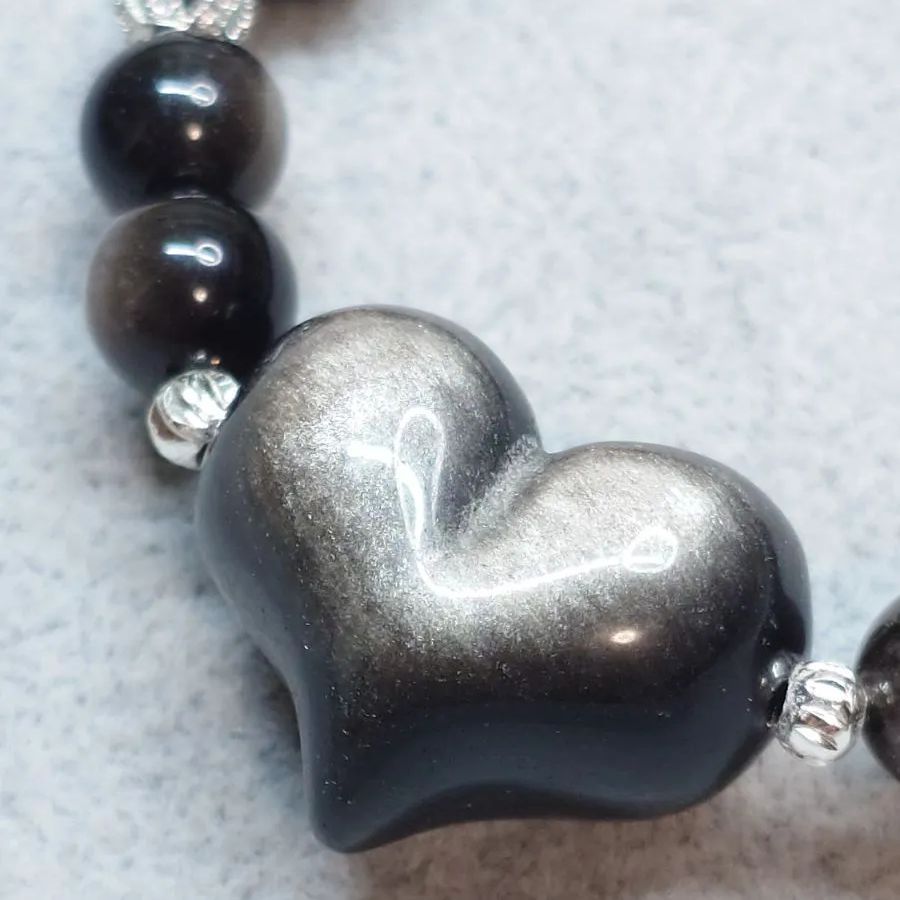 シルバーオブシディアンぷっくりハートNo.2527 シルバー925 シルバーオブシディアンぷっくりハートNo.2527 シルバー925
