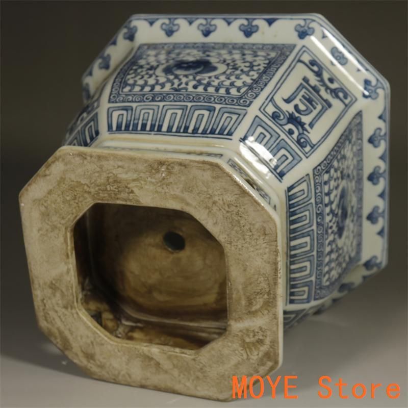 青花開窓庭楼四方高脚鉢 陶磁器 装飾品 現代工芸品美術品 置物 青花開窓庭楼四方高脚鉢 陶磁器 装飾品 現代工芸品美術品 置物