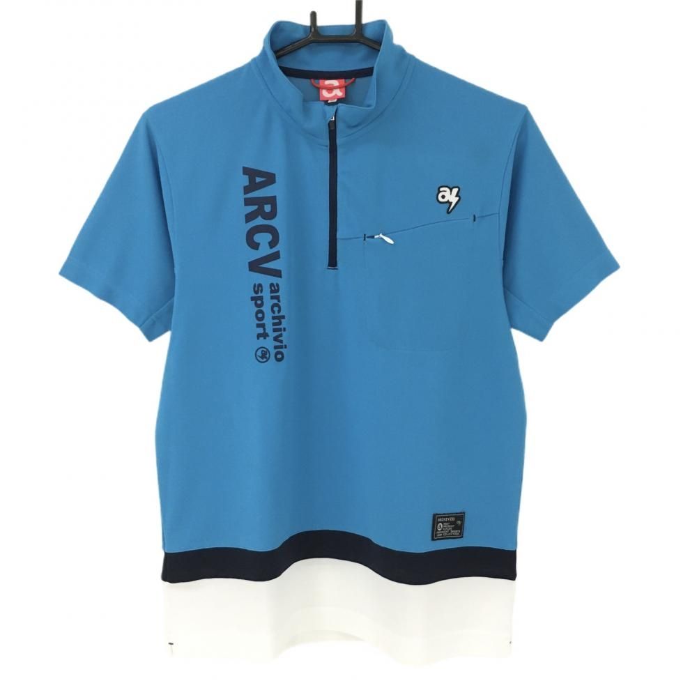 SALE55％OFFアルチビオ 半袖ハイネックシャツ ブルー ハーフジップ  メンズ 46(M) ゴルフウェア archivio