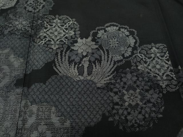 平和屋着物○訪問着 紬地 正倉院鳳凰花文 黒地 正絹 逸品 CAAY4988ut