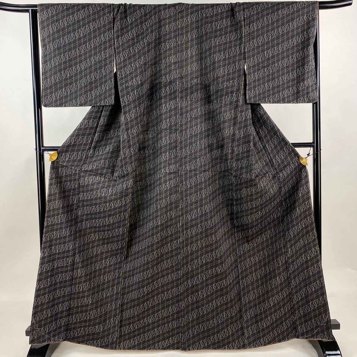 紬 身丈161.5cm 裄丈67cm M 薄物 縦縞 青灰色 正絹 名品 中古（紬 身丈  