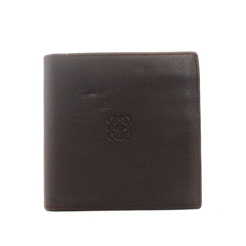 LOEWE ロエベ アナグラム レザー 二つ折り財布 ダークブラウン LOEWE ロエベ 二つ折り財布 レザー ブラウン/バーガンディ