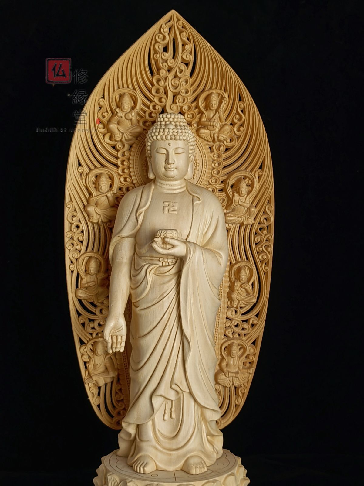 修縁堂】最高級 木彫仏像 阿弥陀三尊立像 彫刻 一刀彫 天然木檜材 仏教 修縁堂】最高級 木彫仏像 阿弥陀三尊立像 彫刻 一刀彫 天然木檜材 仏教