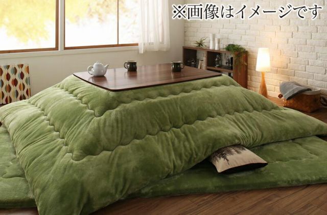 こたつ布団セット ふんわりなめらか防ダニフランネル 「ダブルで暖か」こたつ掛け敷き布団2点セット 4尺長方形(80×120cm)天板対応
