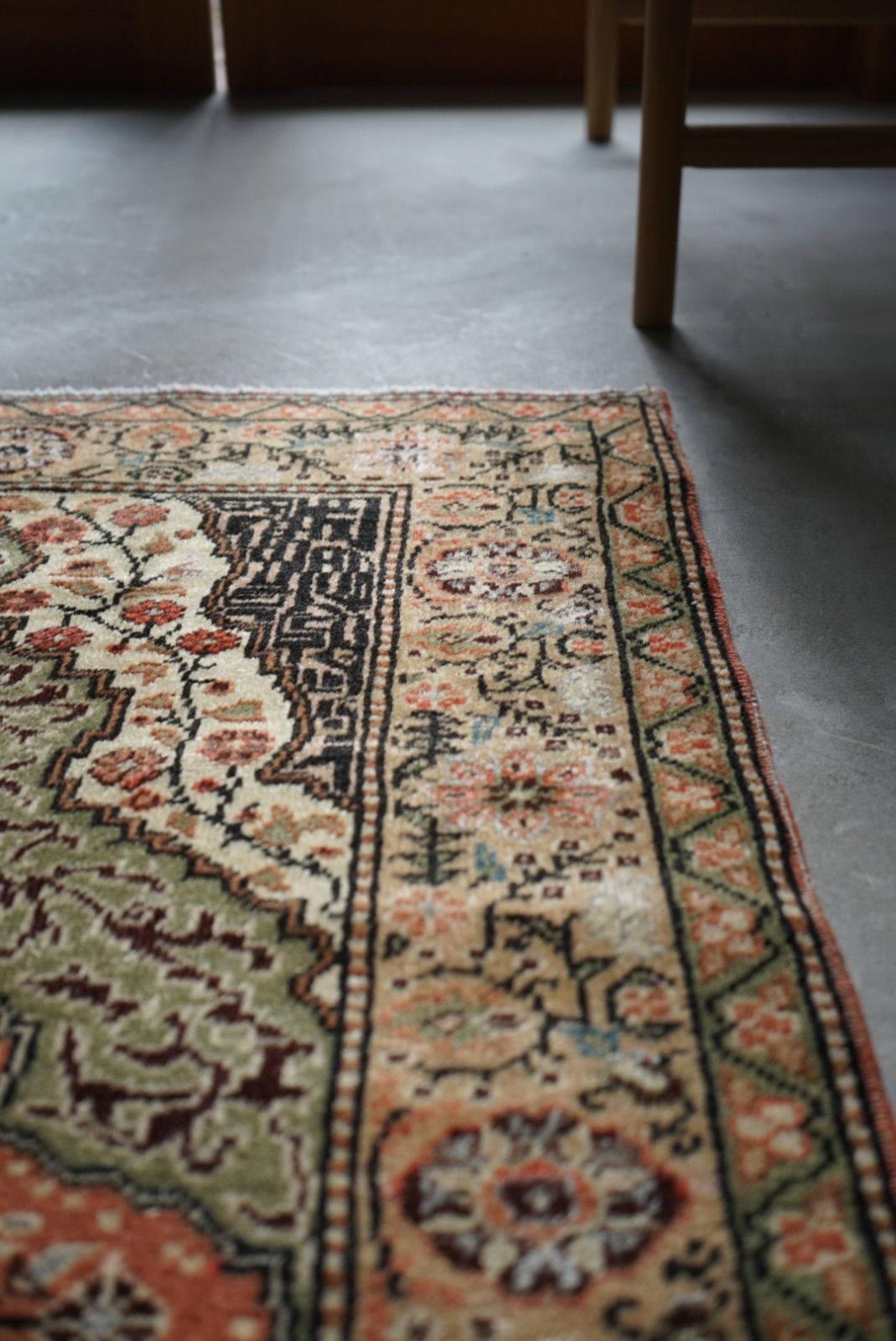 オレンジ✳︎95×46 グリーン　アート　シャンデリア　トルコヴィンテージラグ Oriental rug