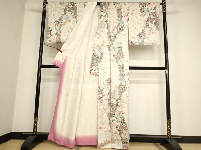 平和屋着物□上質な小紋 雪輪花文 暈し染め 金彩 やまと誂製