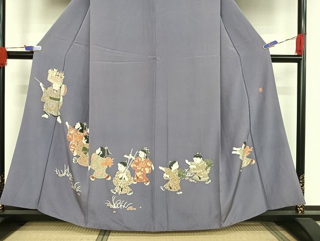 平和屋着物●十日町友禅作家　関口遼一　訪問着　童子遊び　正絹　逸品　AAAU4254np 平和屋着物○十日町友禅作家 関口遼一 訪問着 童子遊び 正絹 逸品