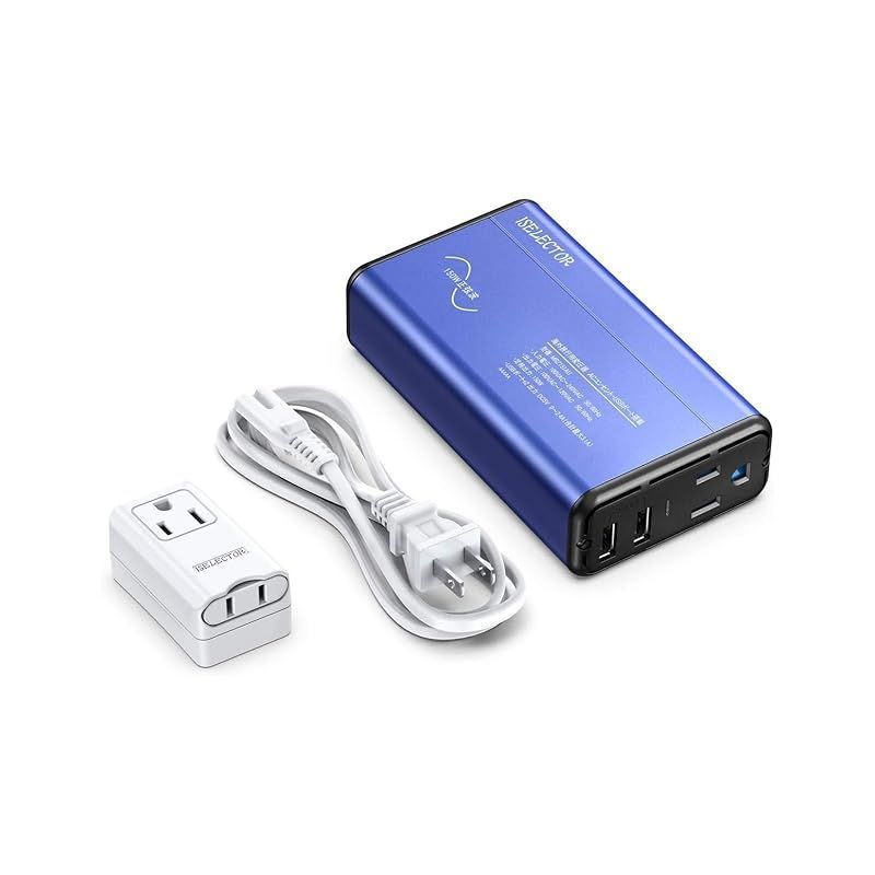 ISELECTOR 正弦波 海外旅行用変圧器 海外コンセント 変圧器 変換プラグ 付き 100V-240V to 100V 変換 2つUSBポート ヘアアイロン・電動歯ブラシ対応 150W ホコリ防止 感電防止 ブルー IS151AU-BL (正弦波 