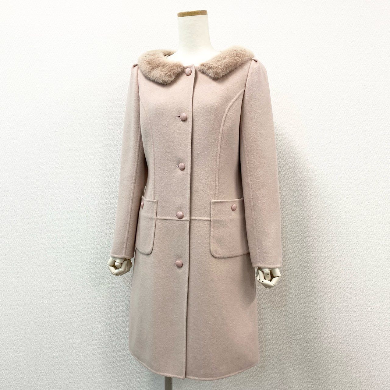 58f20 Rene ルネ ミンクファー付き ラグジュアリー ウールコート 36 ピンク グレー 毛皮 アウター 女性服