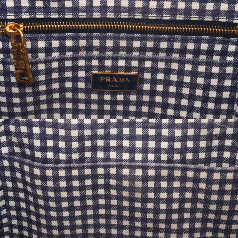 PRADA プラダ カナパ ハンドバッグ トートバッグ ネイビー 白ステッチ 