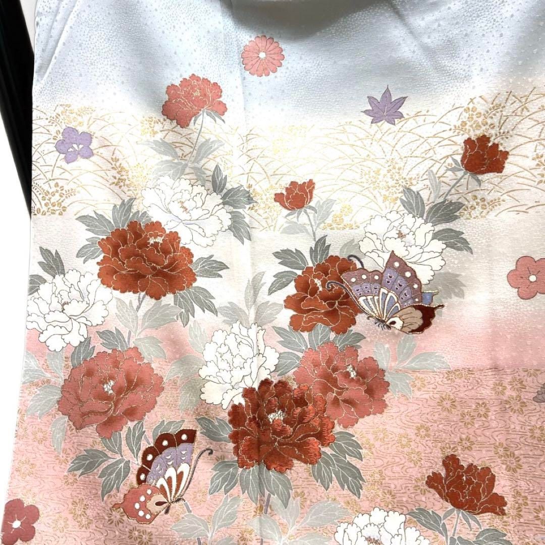 訪問着 金駒刺繍 金彩 蝶 牡丹 藤 パステルカラー 紋無し 着物 102b d