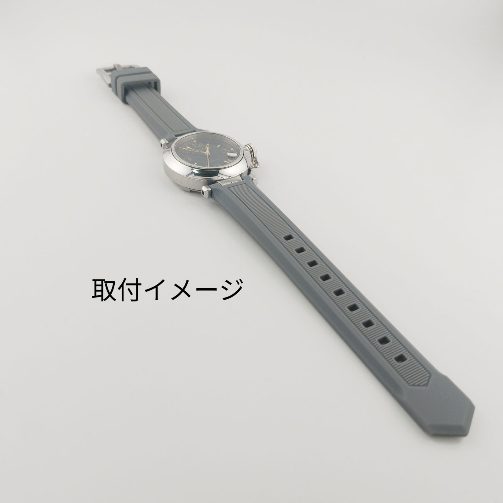 18mm 腕時計 凹型 シリコン ラバーベルト グレー 【対応】カルティエ