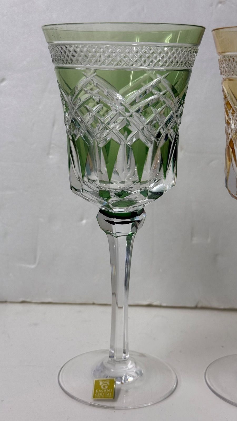 6客 KAGAMI CRYSTAL カガミクリスタル カットグラス ワイングラス4 リキュール ショット グラス2 マルチ 緑 琥珀 紫 ピンク セット