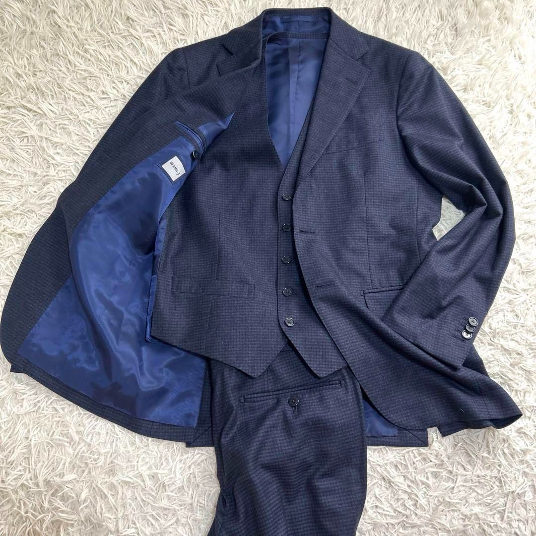 BEAMS F スリーピース セットアップ ウール ネイビー 千鳥格子