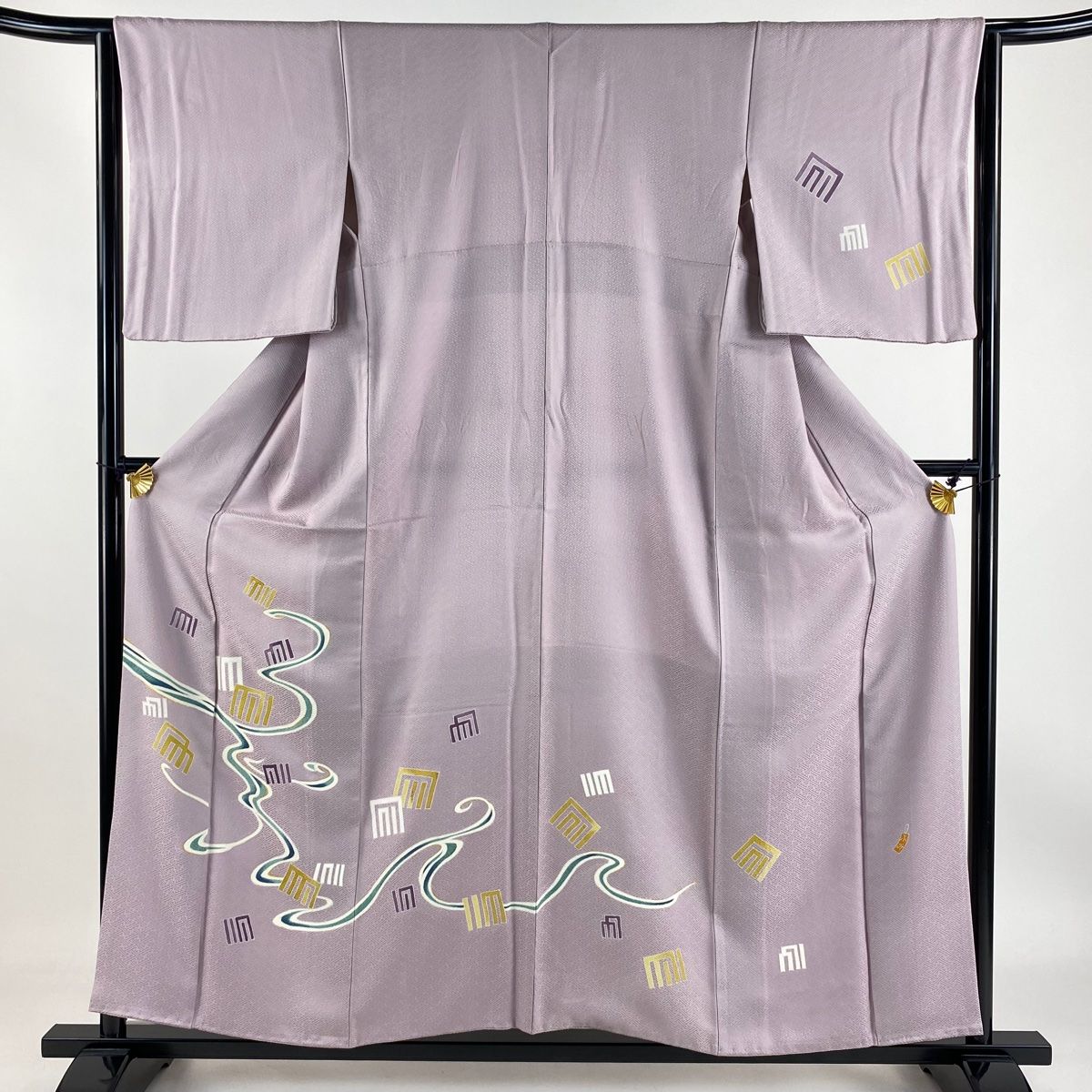 訪問着 秀品 華文 草花 金糸 汕頭刺繍 薄ピンク 袷 159.5cm 66.5cm M