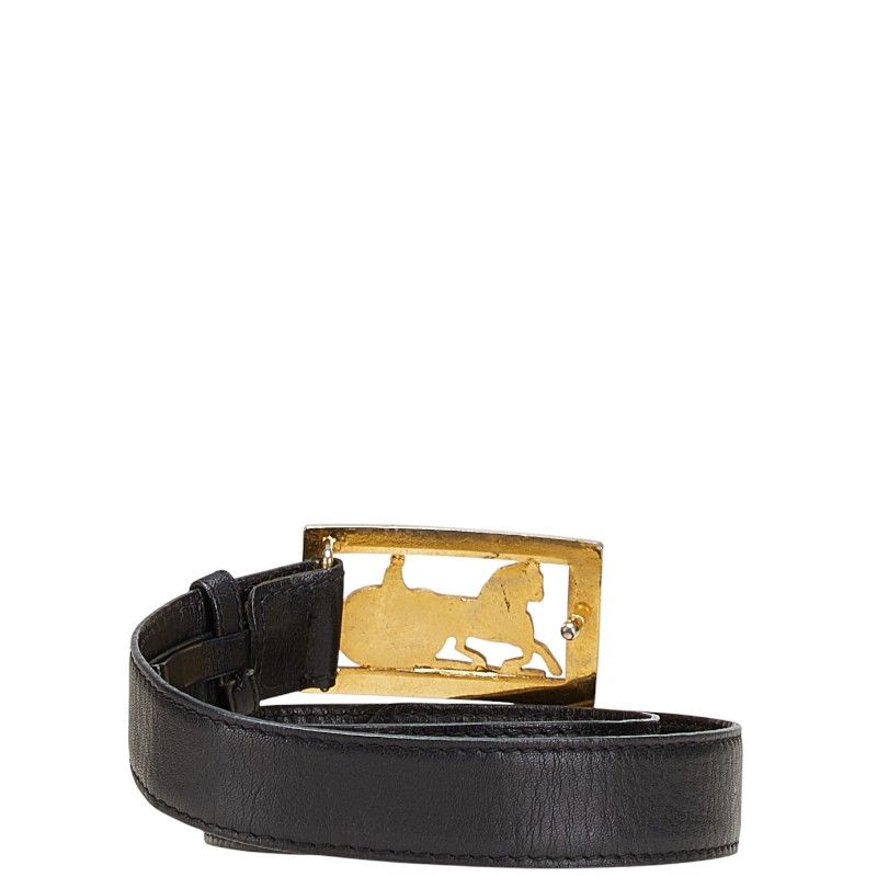 CELINE セリーヌ ベルト 65 馬車 ゴールド ブラック レザー CELINE CARRIAGE LOGO DESIGN LEAHER BELT/セリーヌ馬車ロゴ