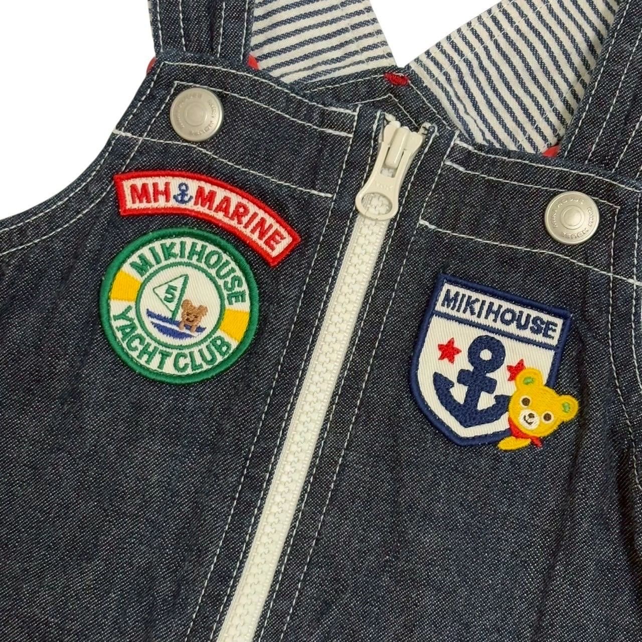 mikihouse ミキハウス デニムオーバーオール 青系 ブルー系 ワッペン