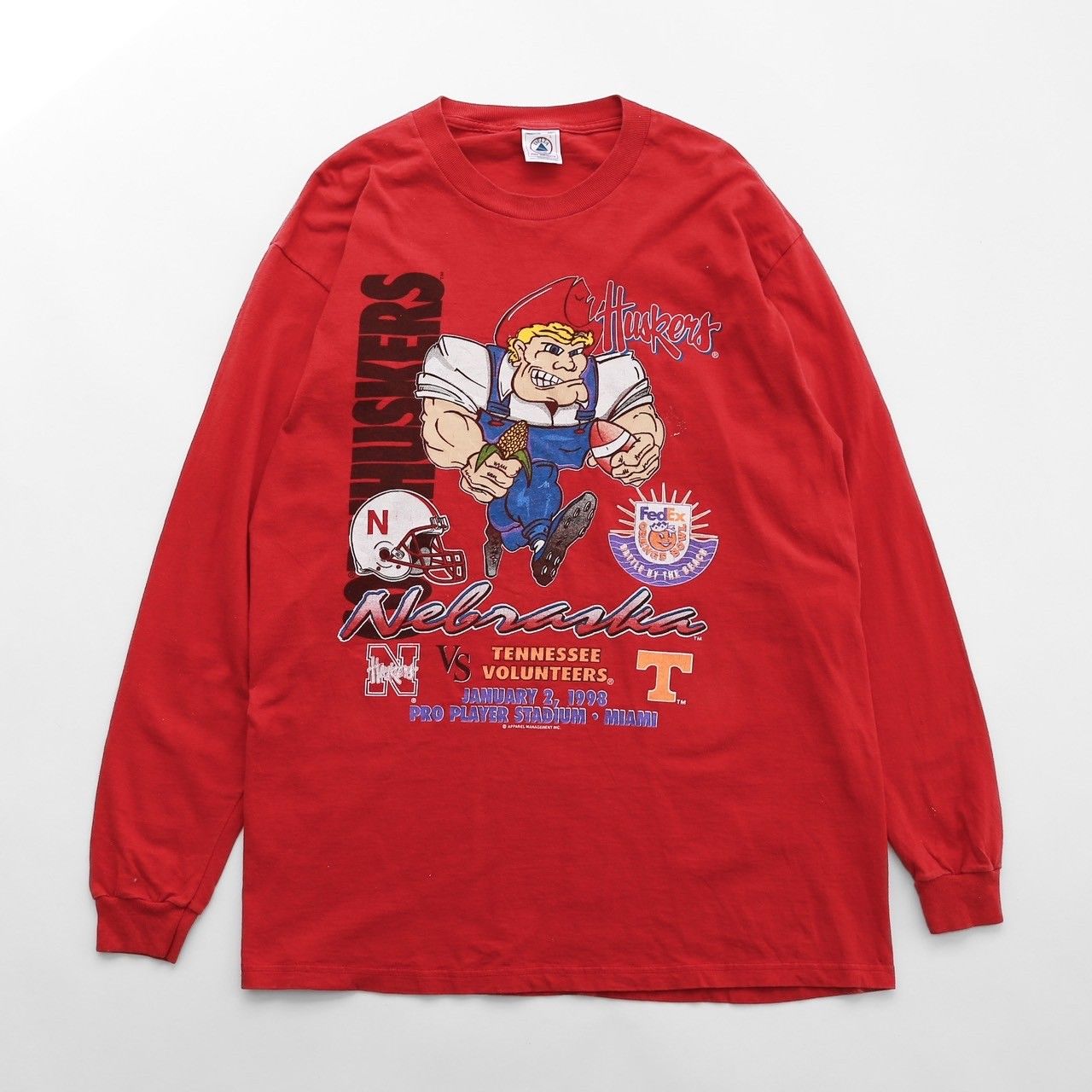 DELTA デルタ NFL フットボール ロンT 長袖 US古着 アメリカ製 プリント キャラクター レッド Lサイズ 古着 【UR-0181】