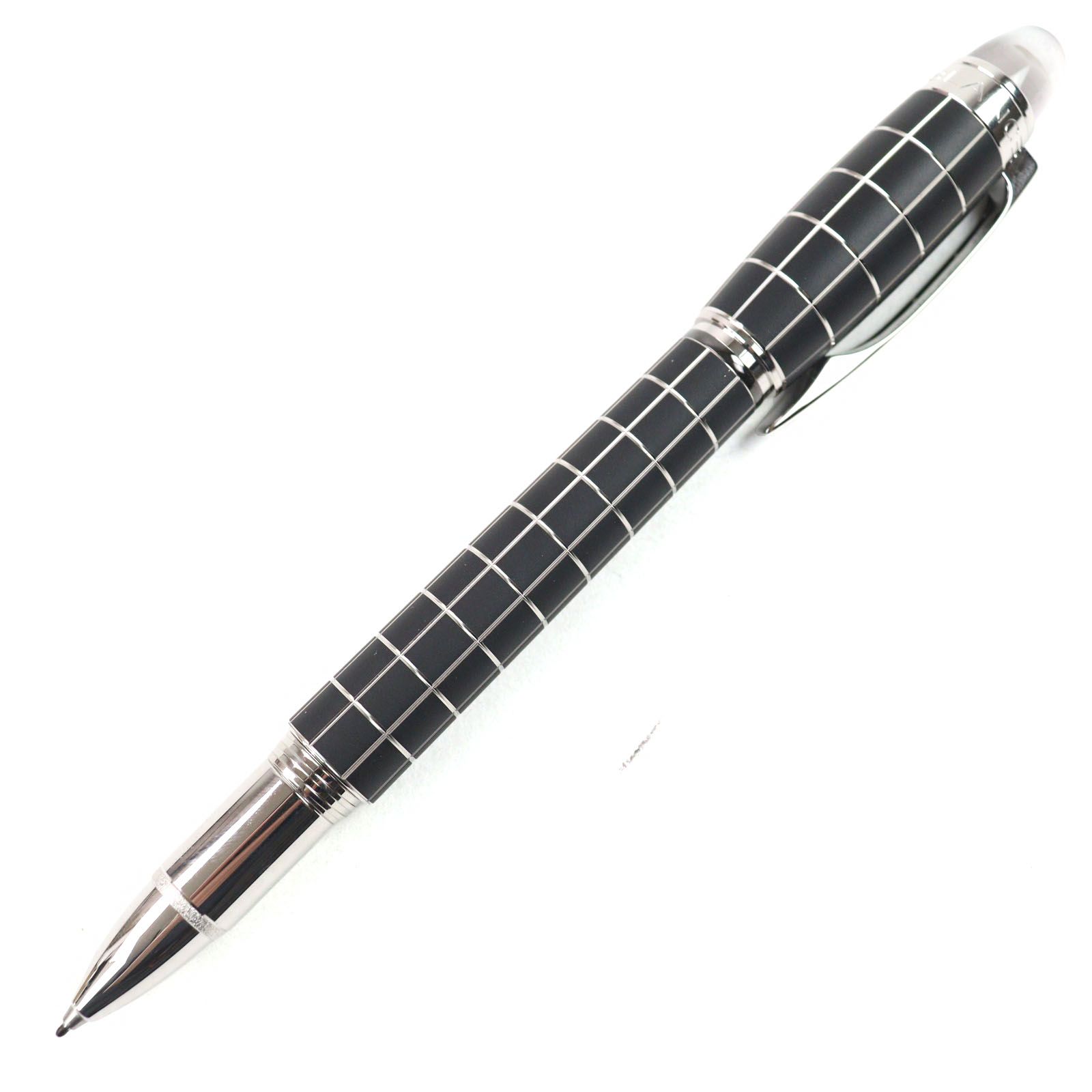○MONTBLANC モンブラン スターウォーカー ロゴ刻印 ホワイトスター メタルラバー ファインライナーペン ブラック シルバー ケース付き ドイツ製 筆記 済み
