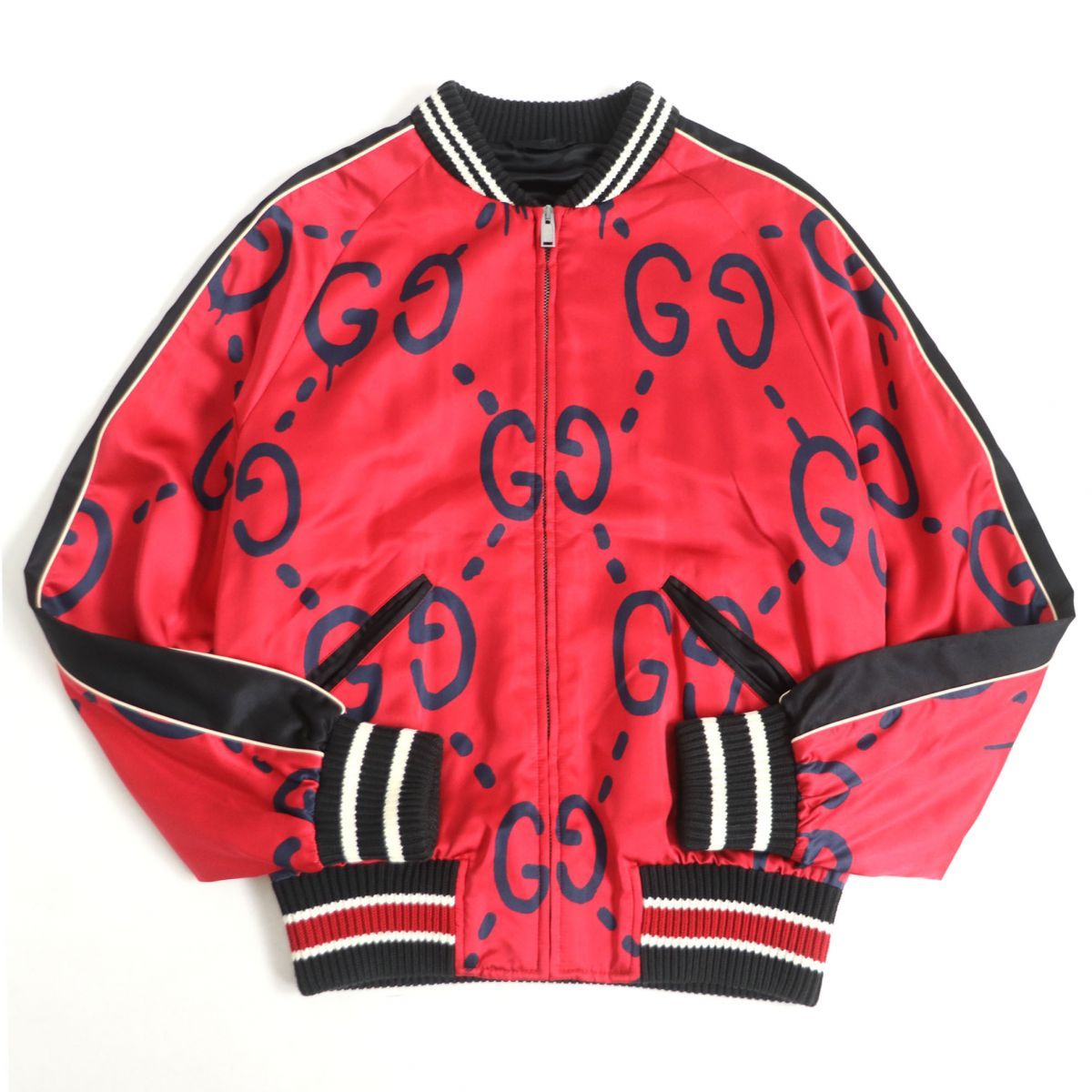 極美品□GUCCI/グッチ 453815 ゴースト シルク混 ラインデザイン