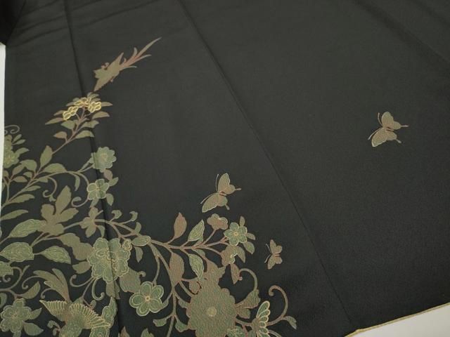 平和屋着物▽訪問着 駒刺繍 花喰鳥 舞蝶文 金彩 正絹 逸品