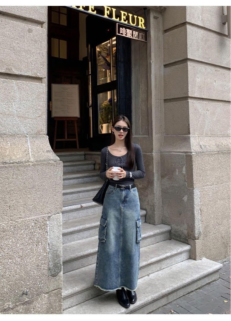 デニムロングスカート 春のお出かけ女子会にぴったり