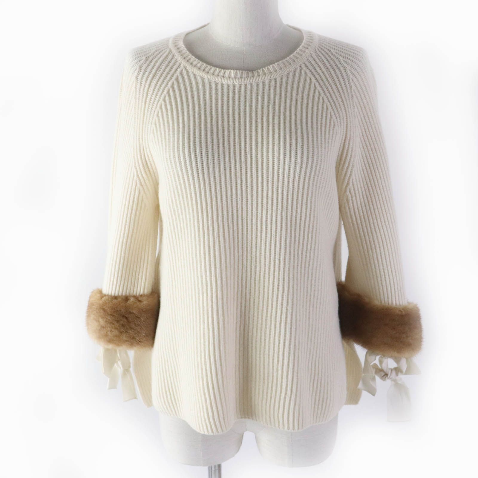 極美品☆FENDI フェンディ カシミヤ100％ ミンク使い 袖口リボン付 