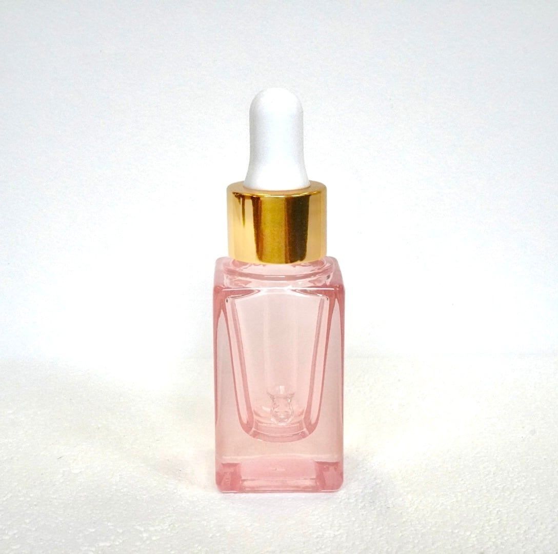 【スクエアスポイトボトルグラス】10ml クリアピンク ゴールド ガラス製 透明 詰替容器 化粧水 コスメ アロマ エッセンシャルオイル 精油 詰替 旅行 おしゃれ 可愛い