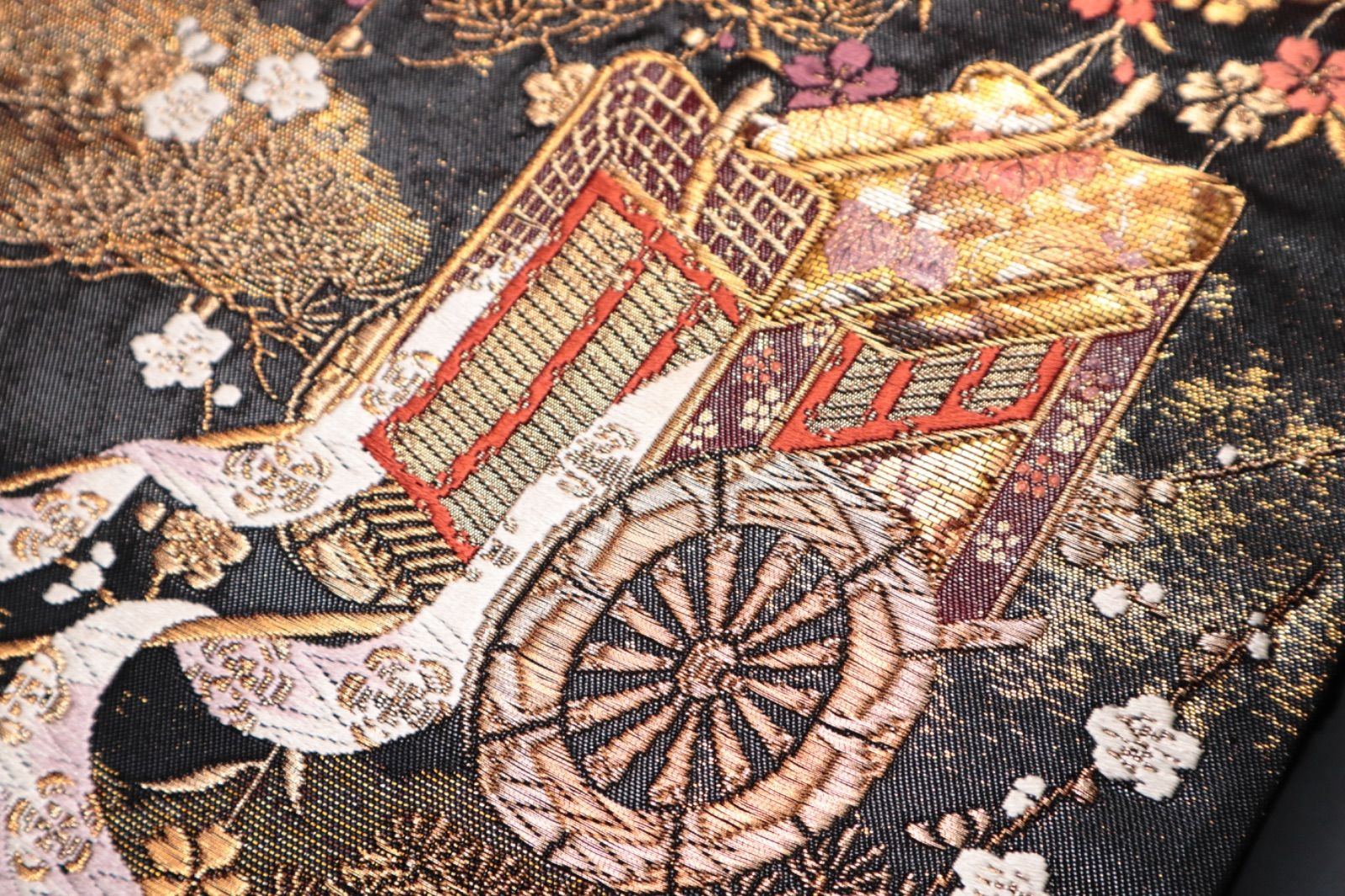 袋帯「雲取垣根に桜梅と御所車」【中古】 楽天市場】雲取りに桜・