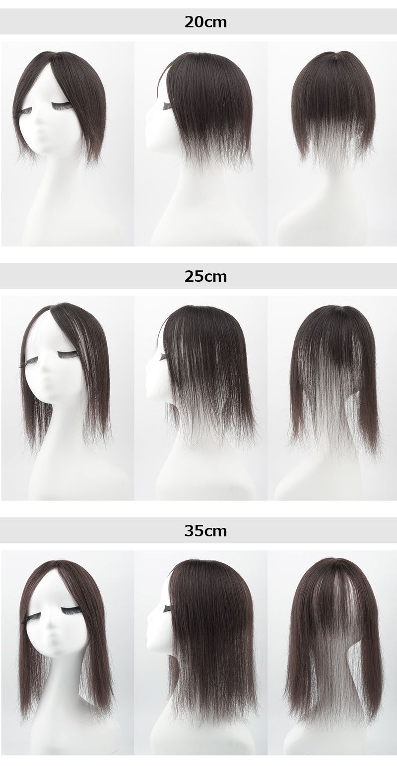 私元気 人毛 部分ウィッグ【25cm】 人毛 ウィッグ つむじ ヘアピース