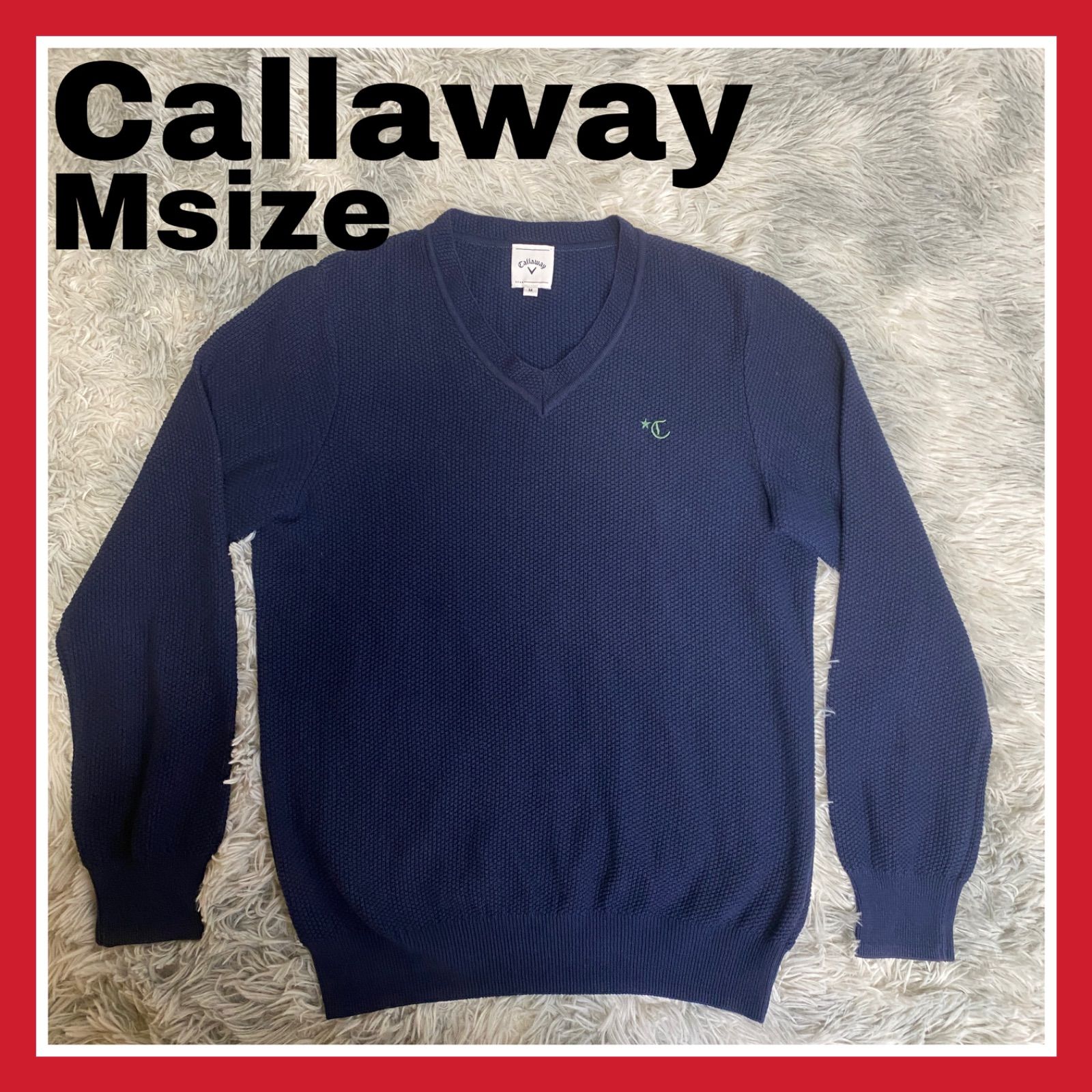 キャロウェイ カシミヤ メンズ ニット コットン カシミヤ混 Mサイズ V