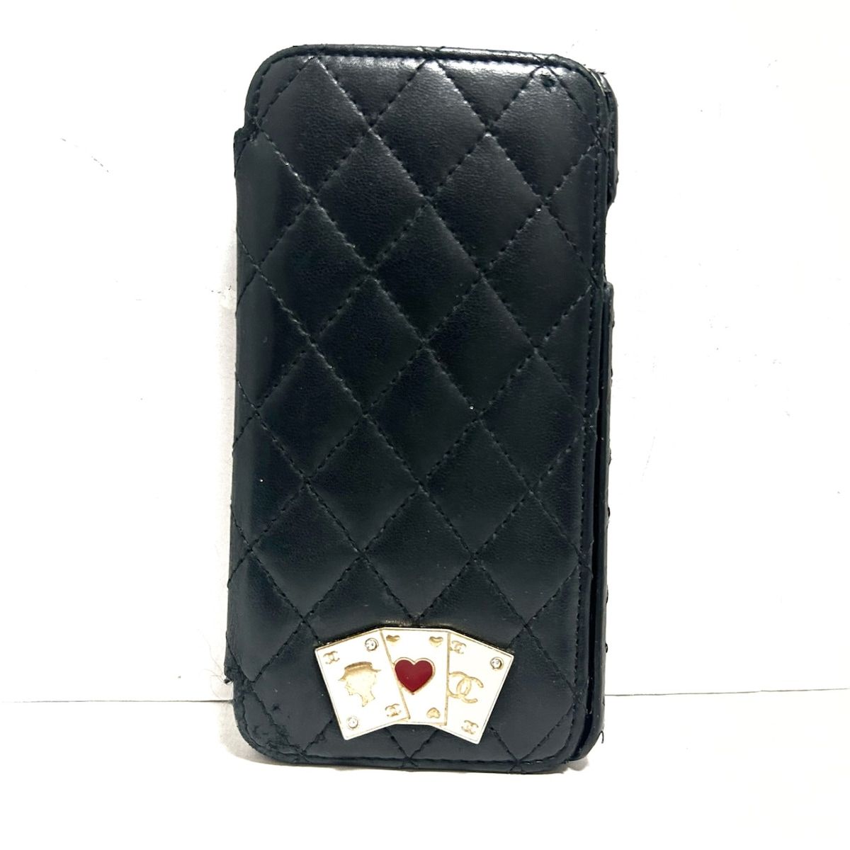 CHANEL(シャネル) 携帯電話ケース マトラッセ 黒 スマートフォンケース/トランプ/ココマーク ラムスキン