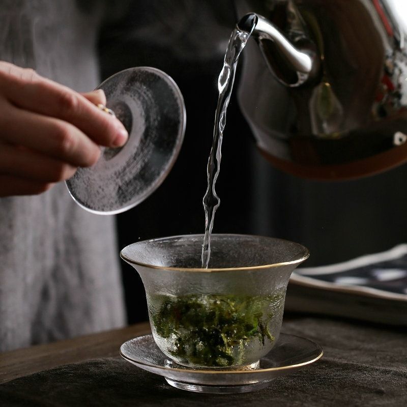 茶碗 中国 中国茶器 陶泥山水亭台楼閣三才蓋碗 茶碗 煎茶器 新品未使用